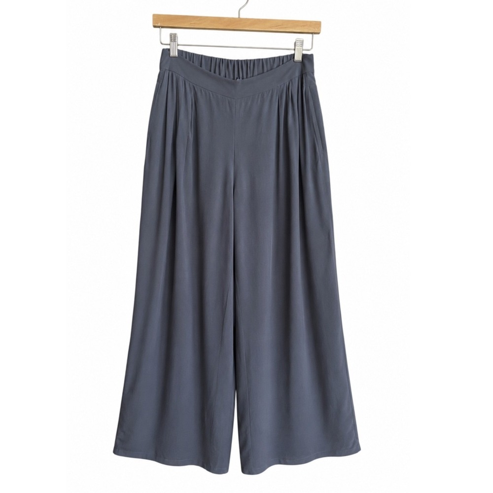 Eileen Fisher Gray Bark Tencel Viscose Crepe Wide Leg‎ Cropped Pants XL Pockets